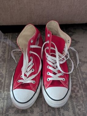 Converse Red and White High-Top Canvas Sneakers